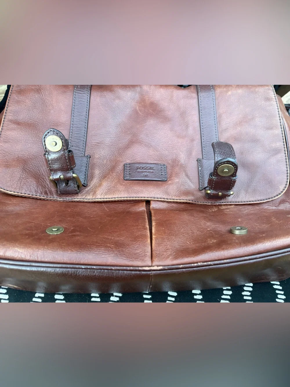 Fossil Brown Leather Messenger Laptop Bag Crossbody Shoulder Bag